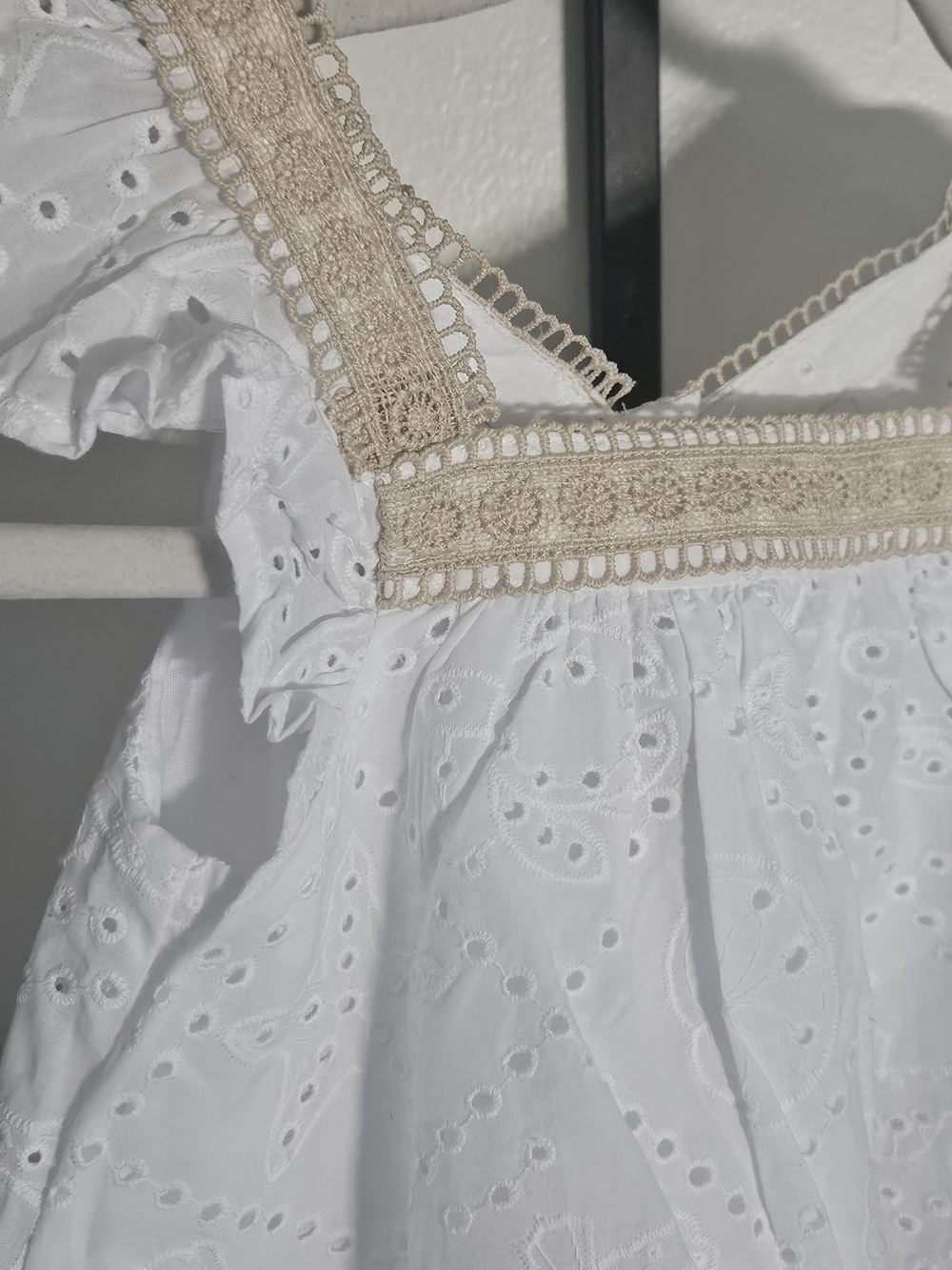 cupcakes & cashmere White Eyelet Dress with Beige Crochet Trim - Picture 2 of 6